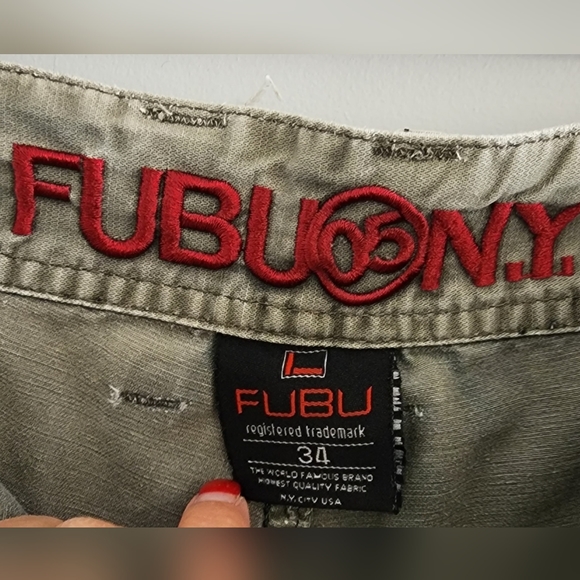 FUBU Men Short Cargo Size 34 Grey Button Zipper Pockets Cotton - Picture 6 of 9